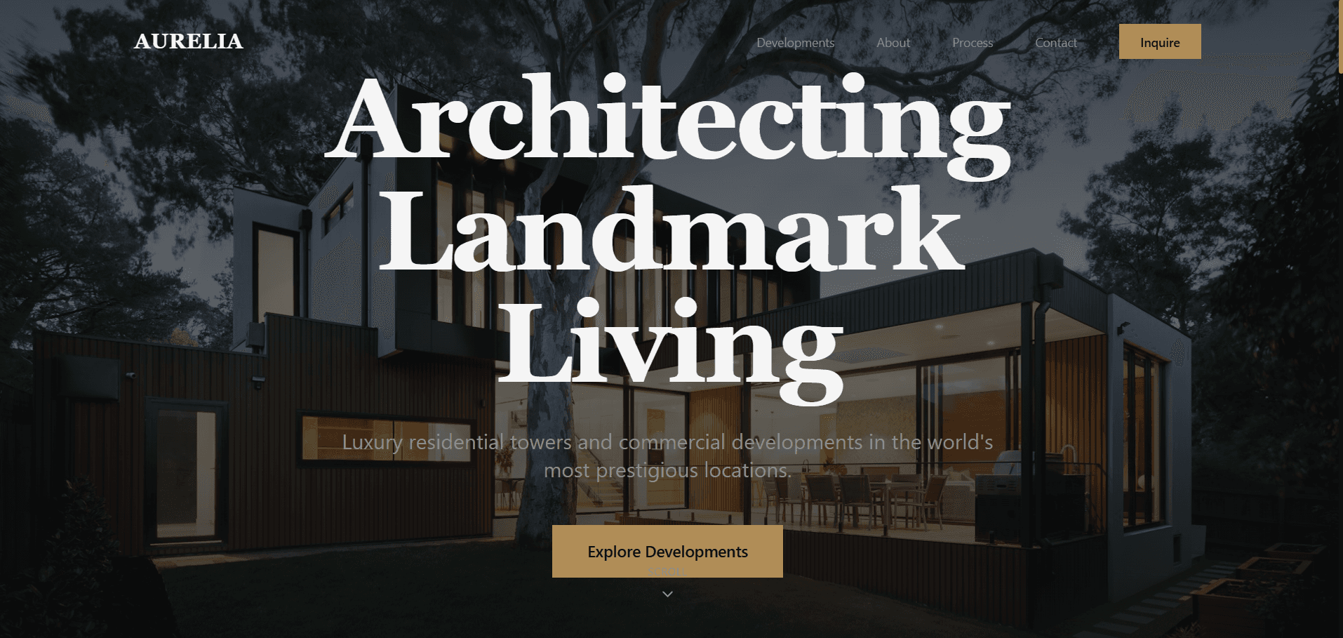 Aurelia Developments website hero and featured properties